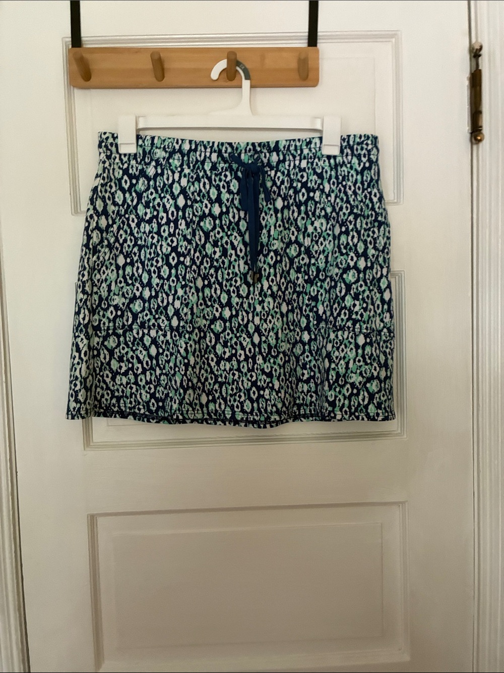 Hatley Navy Teal Print Drawstring Mini Skirt
